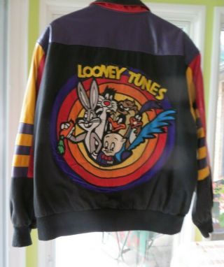 Vintage 1992 Jeff Hamilton Looney Tunes Leather Bomber Jacket,  Medium