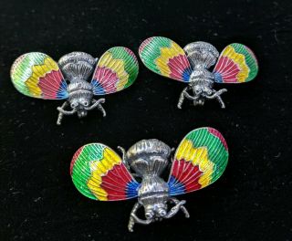 3 Vintage Beau Sterling Silver Multicolor Enamel Bee Pin /brooch