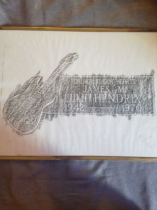 Rare 1990 Jimi Hendrix Forever In Our Hearts Headstone Shade Art Etch