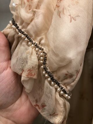 Antique Victorian 1900s floral print silk satin afternoon tea dress hand beaded 4