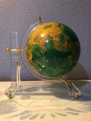 Vintage Deluxe World Globe Lucite Base 180mm Diameter