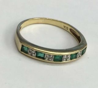 Vintage 9ct Gold Ring W/emerald & Diamond Size M 1.  6grams