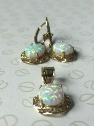 Vintage Opal And 14k Yellow Gold Earrings And Pendant Set