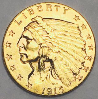 1915 2 1/2 Dollar Gold Indian Flawless Gem Bu,  Rare As A Gold Gets Nr 08141