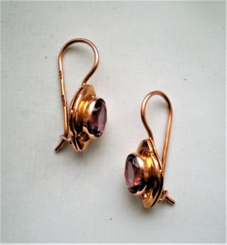 Vintage Russian Russia 14k 583 Rose Pink Gold Alexandrite Dangle Earrings 4.  2 G.