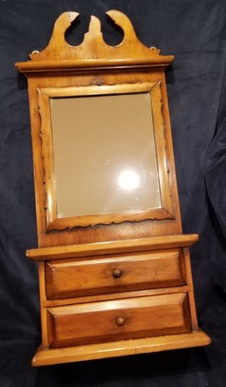 Vintage Solid Wood Hand Made Mirrored Mount Curio Wall Medicine Cabinet