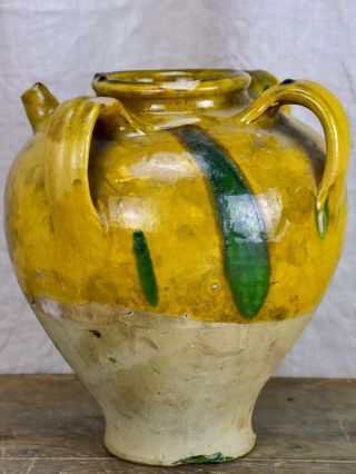 Antique French water jug with yellow and green glaze 2