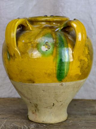 Antique French water jug with yellow and green glaze 3
