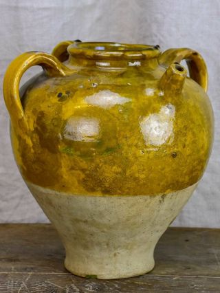 Antique French water jug with yellow and green glaze 4