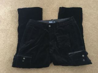 Polo Ralph Lauren Rare Vtg Black Cott Velour Cargo Pants 36 X 29