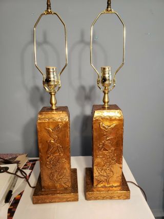 Pair Hand Made Vintage Arts Crafts Copper End Table Lamps Very Unique