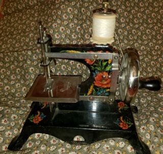 Vintage Antique Casige Germany Toy Kids Metal Sewing Machine Flowers And Wheat