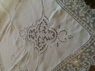 Vintage Madeira Lace Embroidery Cut Work Linen Banquet Tablecloth W/ 10 Napkins