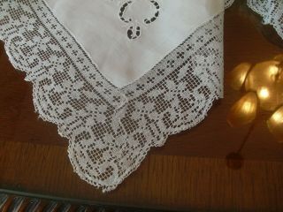 Vintage Madeira Lace Embroidery Cut Work Linen Banquet Tablecloth w/ 10 Napkins 6