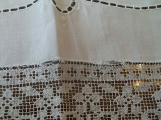 Vintage Madeira Lace Embroidery Cut Work Linen Banquet Tablecloth w/ 10 Napkins 7