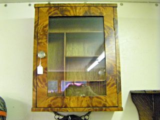Vintage Wood And Glass Wall Medicine Display Cabinet