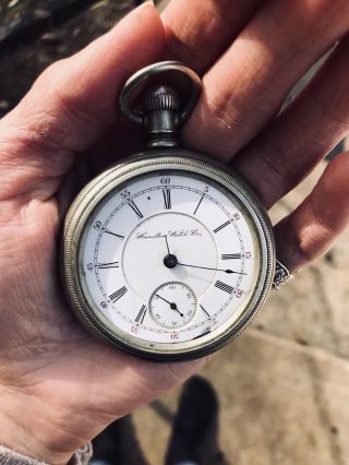 Antique Hamilton Watch Co.  17 Jewel Silver Railroad Pocketwatch 1890 