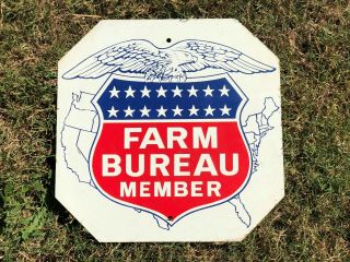 Old Vintage Farm Bureau Member Double Sided Stop Sign Eagle Stars Shield Metal
