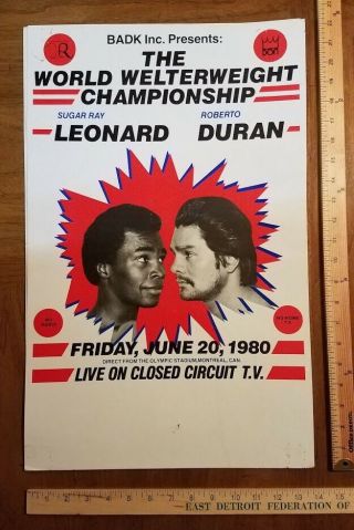 Leonard Vs Duran Vintage 1980 Boxing Poster - Detroit Event