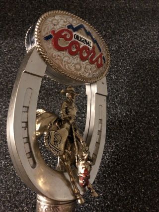 Rare Vintage Coors Rodeo Beer Tap Handle Bucking Lucky Horse Shoe Buckle Design 3