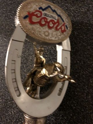 Rare Vintage Coors Rodeo Beer Tap Handle Bucking Lucky Horse Shoe Buckle Design 4
