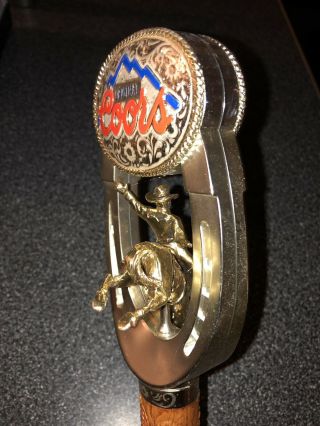 Rare Vintage Coors Rodeo Beer Tap Handle Bucking Lucky Horse Shoe Buckle Design 6