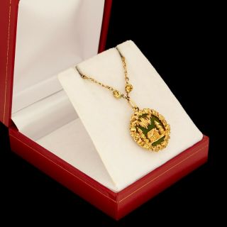 Antique Vintage Art Nouveau 14k 22k Gold Alaskan Klondike Nephrite Jade Necklace