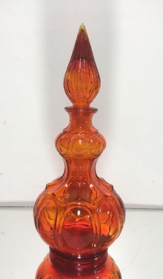Red - Orange Tangerine Vintage Italian Art Glass Genie Bottle Decanter W.  Stopper