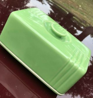 Vtg Art Deco Hall Pottery Refrigerator Dish Exc Bright Green Butter Leftover