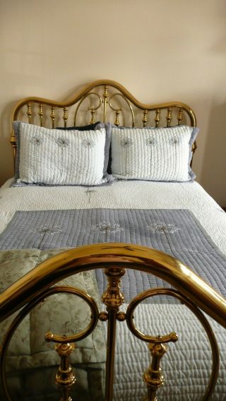 Vintage Queen Size Brass Bed - Large Headboard & Footboard with Frame - 10