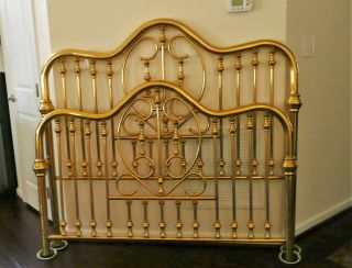 Vintage Queen Size Brass Bed - Large Headboard & Footboard With Frame -