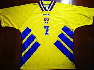 Henrik Larsson Sweden World​ Cup​ 1994​ Soccer Jersey Football Shirt L Vintage