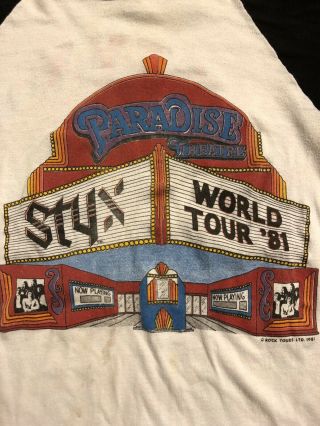 Vintage T Shirt STYX At The Paradise Theatre 1981 Rare Soft Thin Concert Tour 4