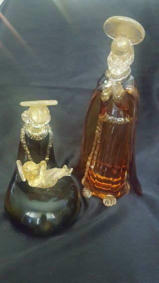 Stunning Vintage Murano Glass Nativity Joseph Mary Baby Jesus Heavy Gold Flecks