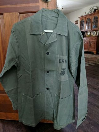 Vintage Ww2 1940s Usmc Hbt Herringbone Marines Shirt Jacket Utility