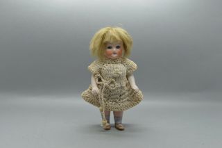 Antique Germany Porcelain Bisque Doll Mohair/glass Eye Knitted Dress