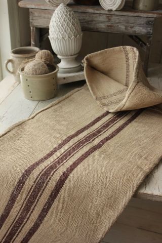 Vintage GRAINSACK grain sack feed bag BROWN stripe hemp linen old bag 5