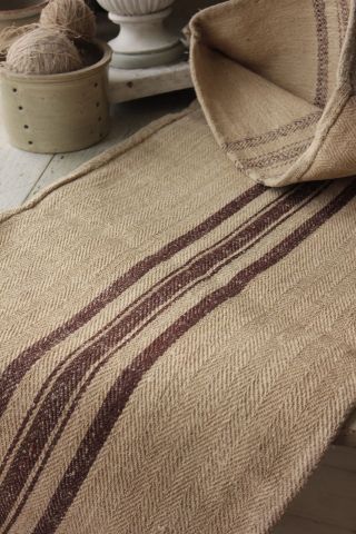 Vintage GRAINSACK grain sack feed bag BROWN stripe hemp linen old bag 6