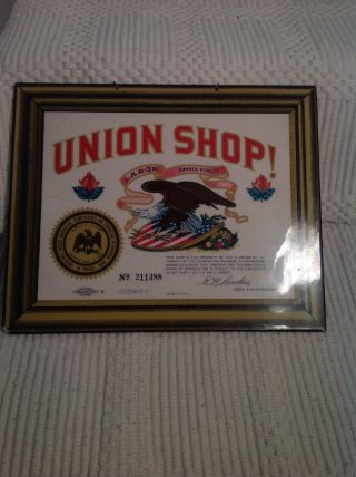 Vintage Barber Shop Union Shop Card Sign Certificate