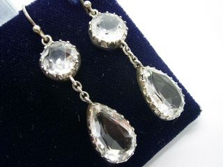 ANTIQUE GEORGIAN VICTORIAN NATURAL ROCK CRYSTAL AND SILVER LONG DROP EARRINGS 2