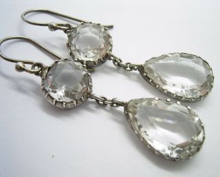 ANTIQUE GEORGIAN VICTORIAN NATURAL ROCK CRYSTAL AND SILVER LONG DROP EARRINGS 3