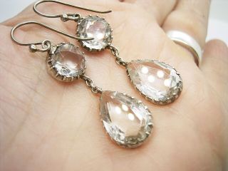 ANTIQUE GEORGIAN VICTORIAN NATURAL ROCK CRYSTAL AND SILVER LONG DROP EARRINGS 6