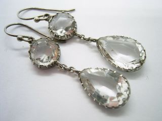 ANTIQUE GEORGIAN VICTORIAN NATURAL ROCK CRYSTAL AND SILVER LONG DROP EARRINGS 7