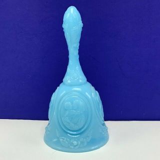 Fenton Glassware Vtg Depression Glass Bell Milk Blue Baby Jesus Mary Figurine Us