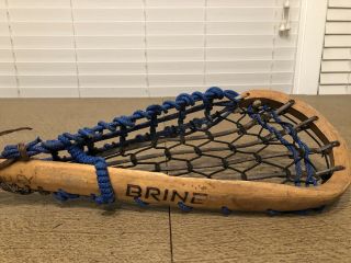 Vintage Blue Brine Tomahawk Lacrosse Lax Wooden Stick 43” X 6.  5” Rare