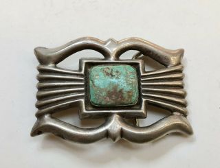 Vintage Navajo Indian Cast Silver And Turquoise Belt Buckle Heavy Signed Ll