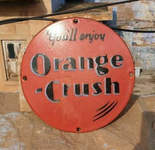 1930 ' s Old Antique Vintage Very Rare Orange Crush Porcelain Enamel Sign Board 4