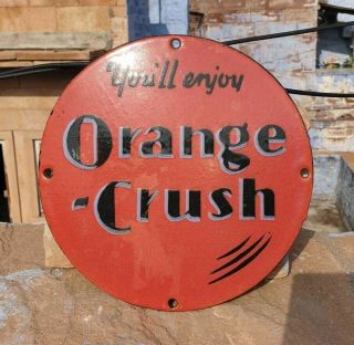 1930 ' s Old Antique Vintage Very Rare Orange Crush Porcelain Enamel Sign Board 5