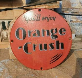 1930 ' s Old Antique Vintage Very Rare Orange Crush Porcelain Enamel Sign Board 9