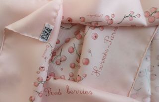 Pink ELEGANT HERMES Red Berries SILK SCARF by Leigh P Cooke RARE fruits polka 2